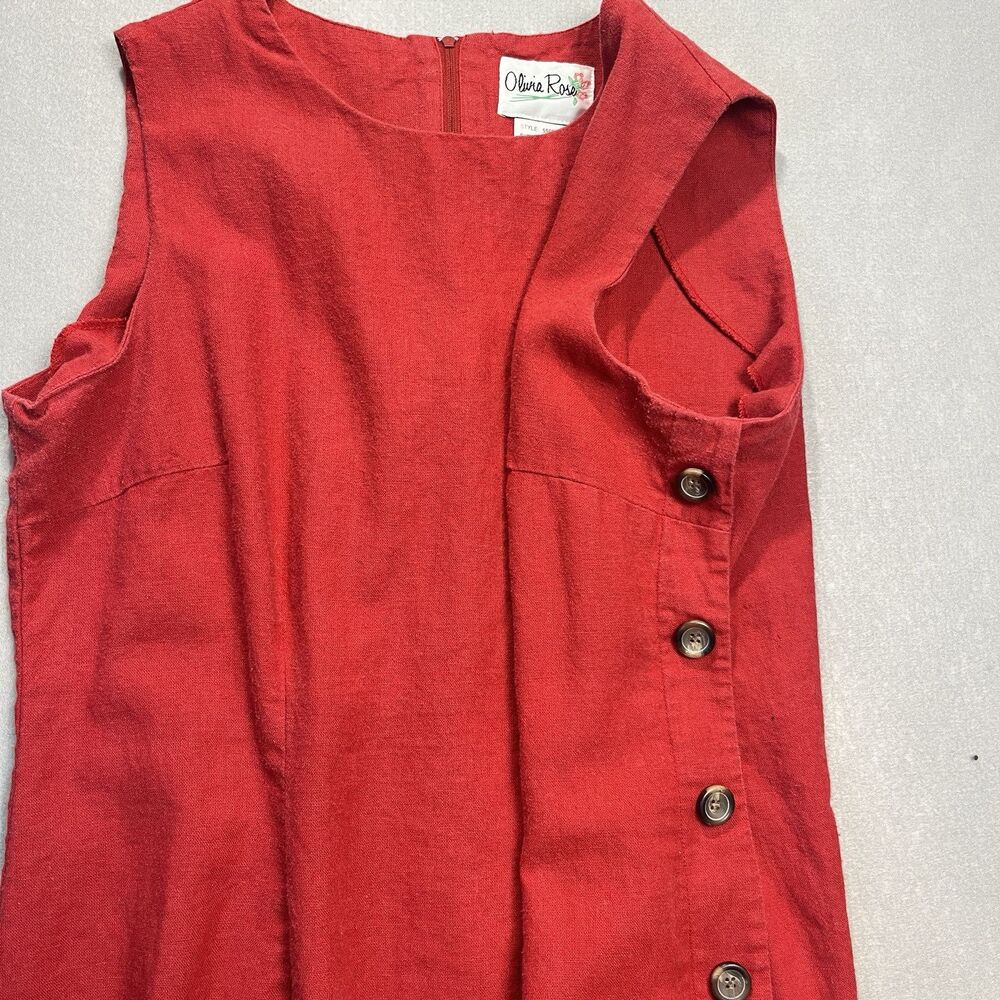 Vintage Olivia Rose Red Linen Lagenlook Side Slit Button-Down Maxi Dress, Sz 18 - Picture 5 of 10
